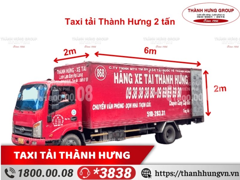 Cho thuê xe tải Thành Hưng VEAM vt260 2 tấn, kích thước: 6m x 2m x 2m, thùng kín